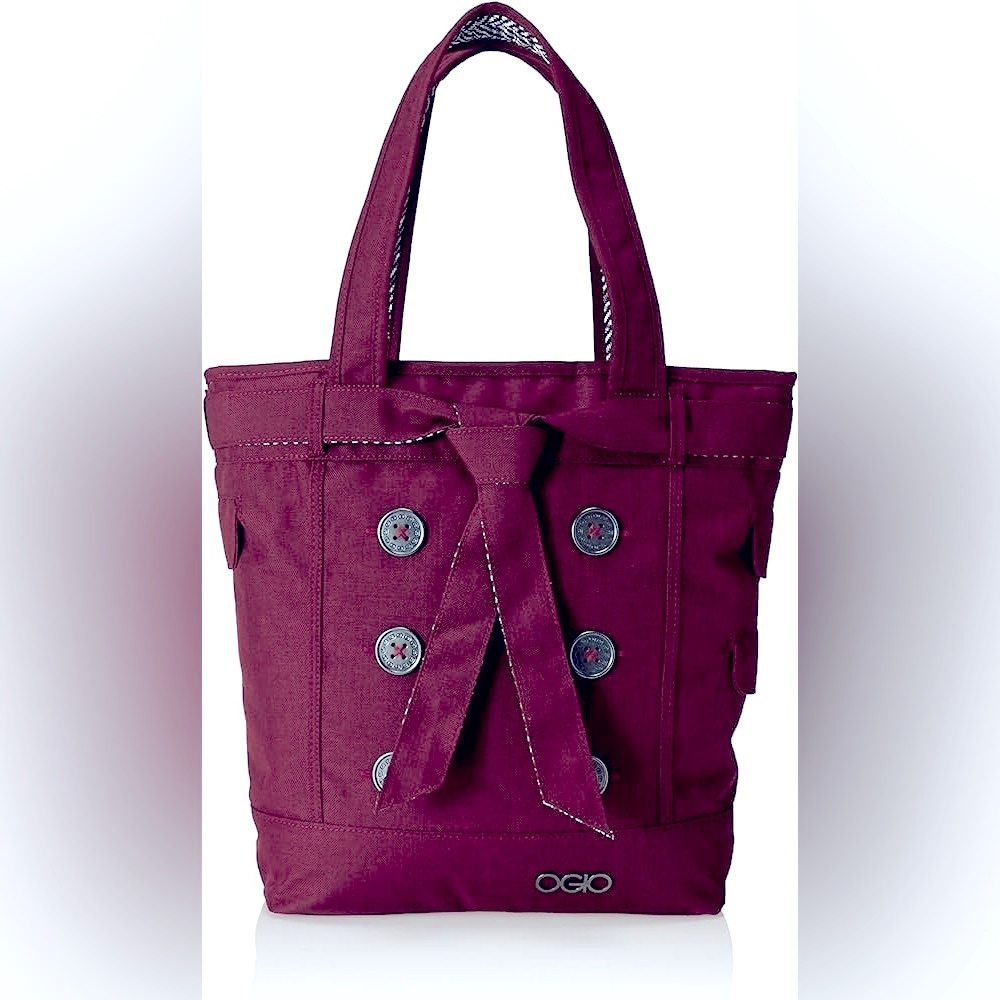 OGIO Hampton laptop padded cushioned quilted bow button vegan tote bag wine EUC